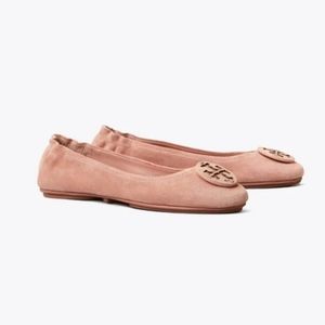 Tory Burch New Minnie Travel Ballet Flat Malva Suede Blush Size 8 NIB!